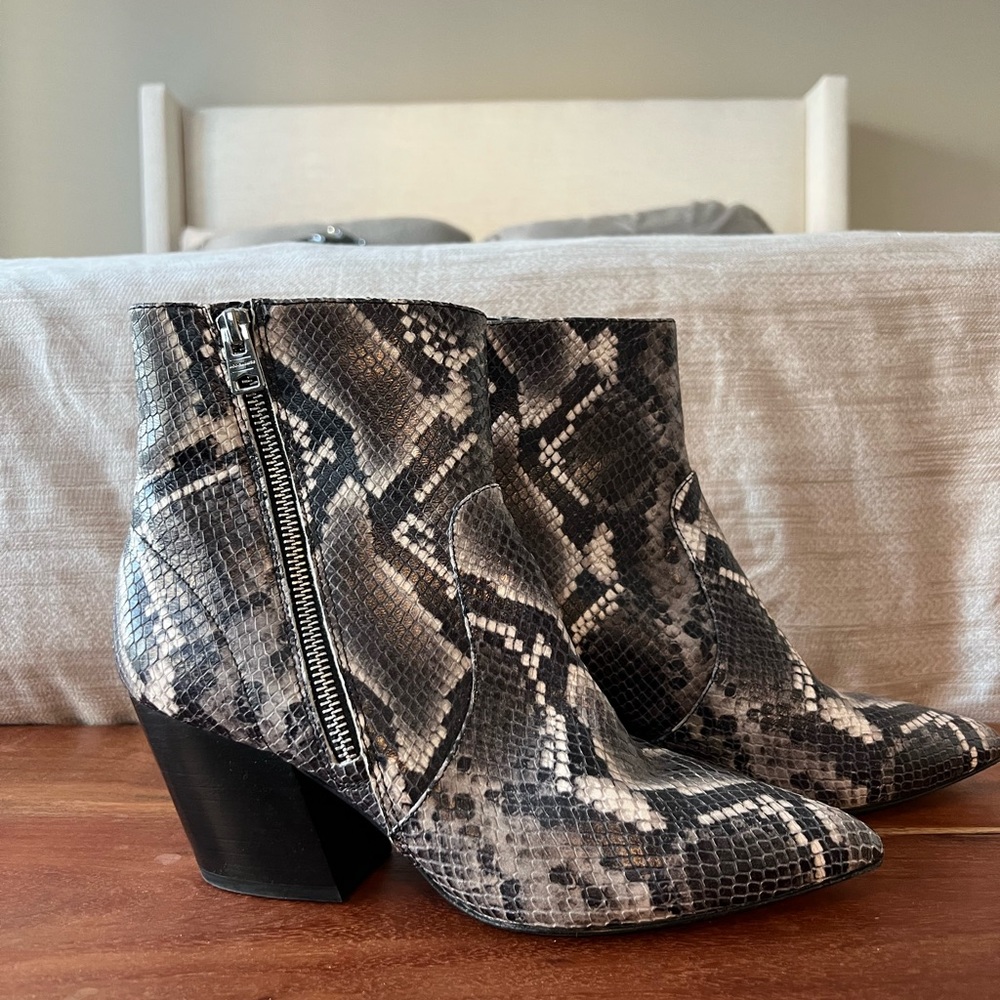 All saints faux snakeskin boots with pointed toe